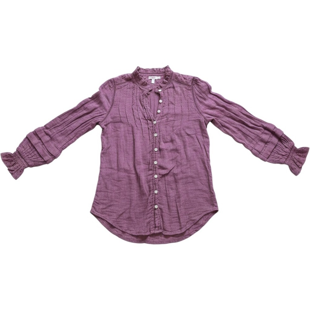 Faherty Willa Top Plum Purple Organic Cotton Gauze Ruffle Blouse XS